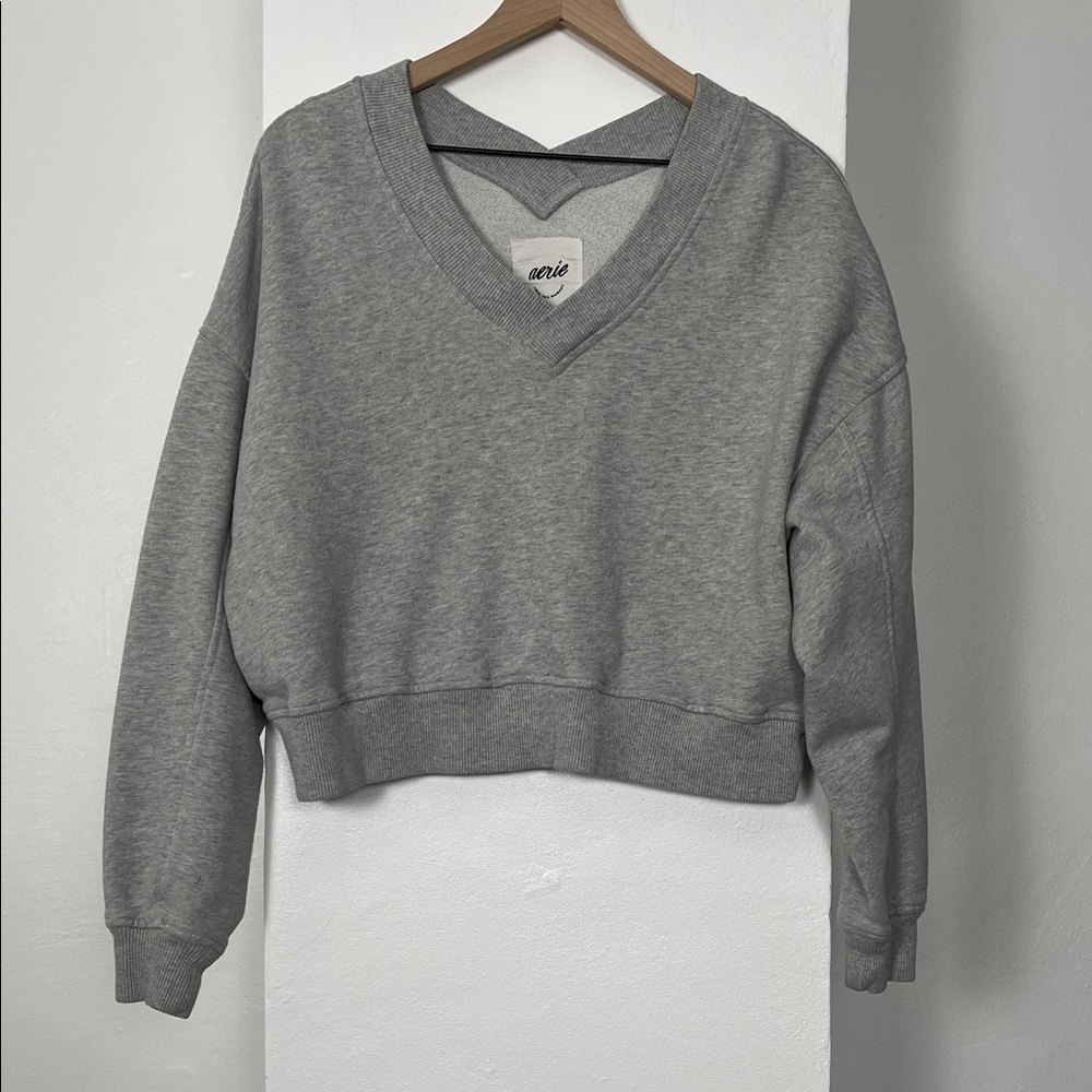 Aerie Heather Gray V-Neck Sweater